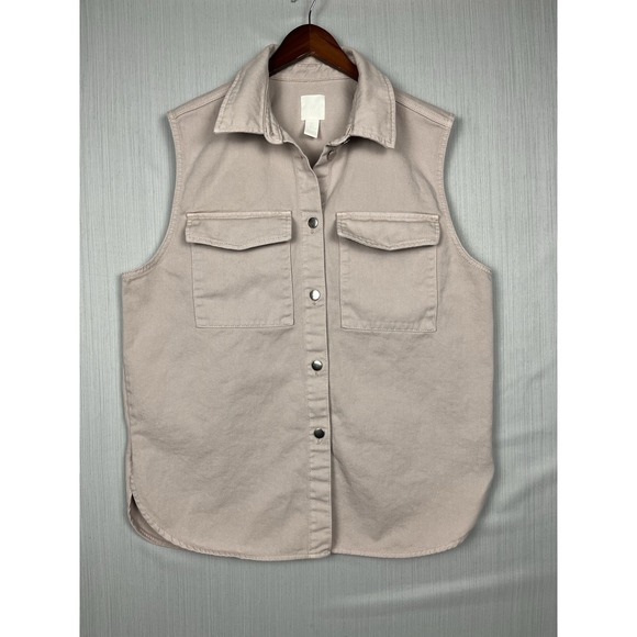 H&M Jackets & Blazers - H&M Vest Women L Mauve Cotton Utility Button Front Sleeveless Jacket Gorpcore